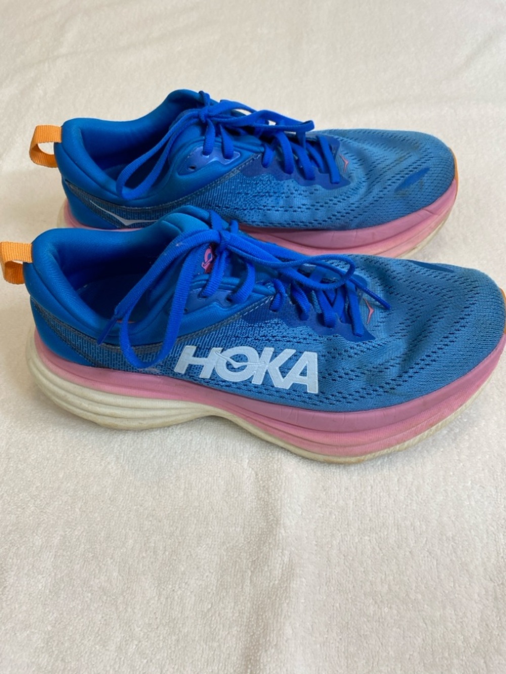 Hoka Women's Bright Blue Running Shoes with Pink Midsole size 8